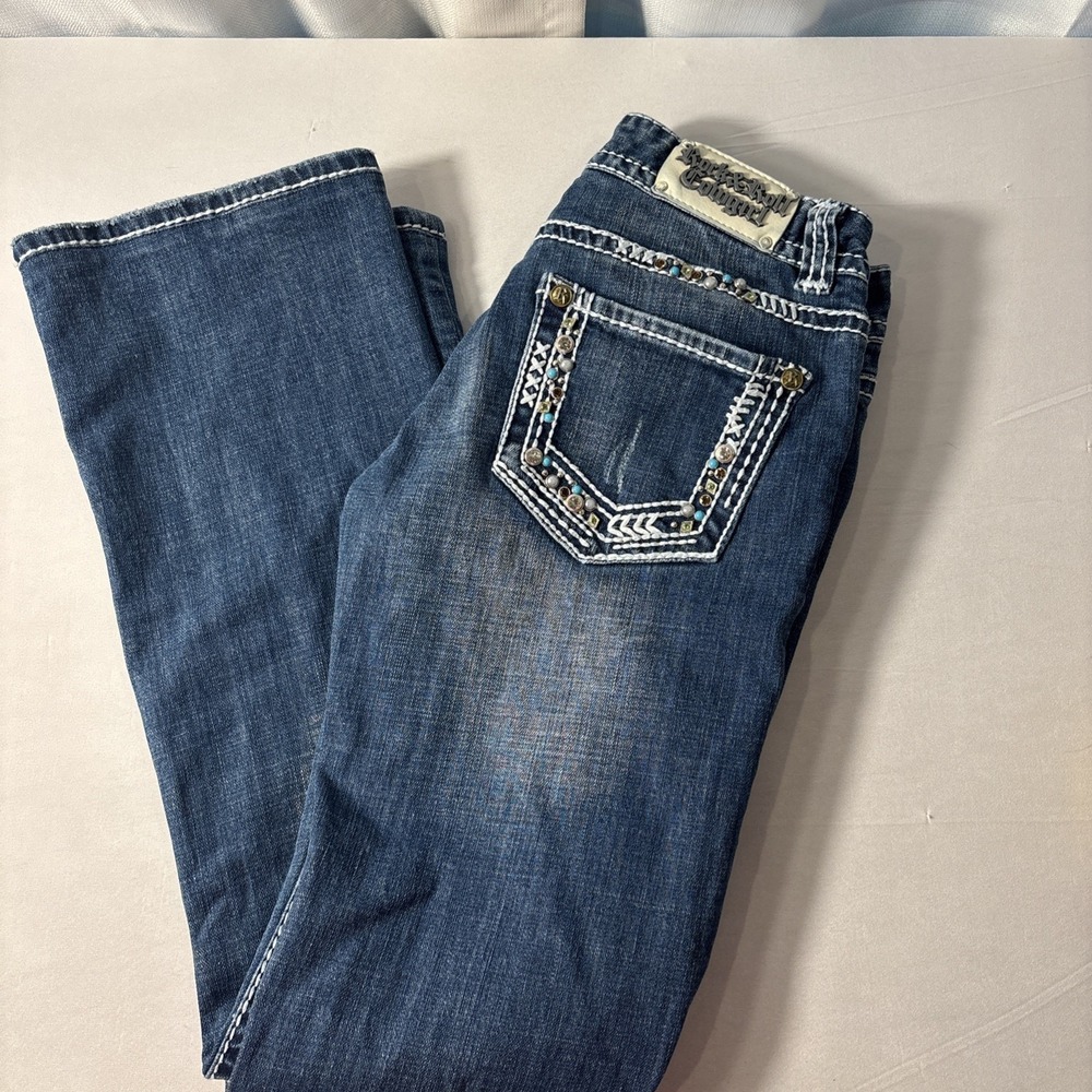 Rock & Roll Cowgirl Jeans Women Size 29x34 Low Rise Bootcut Studded‎ Embroidery
